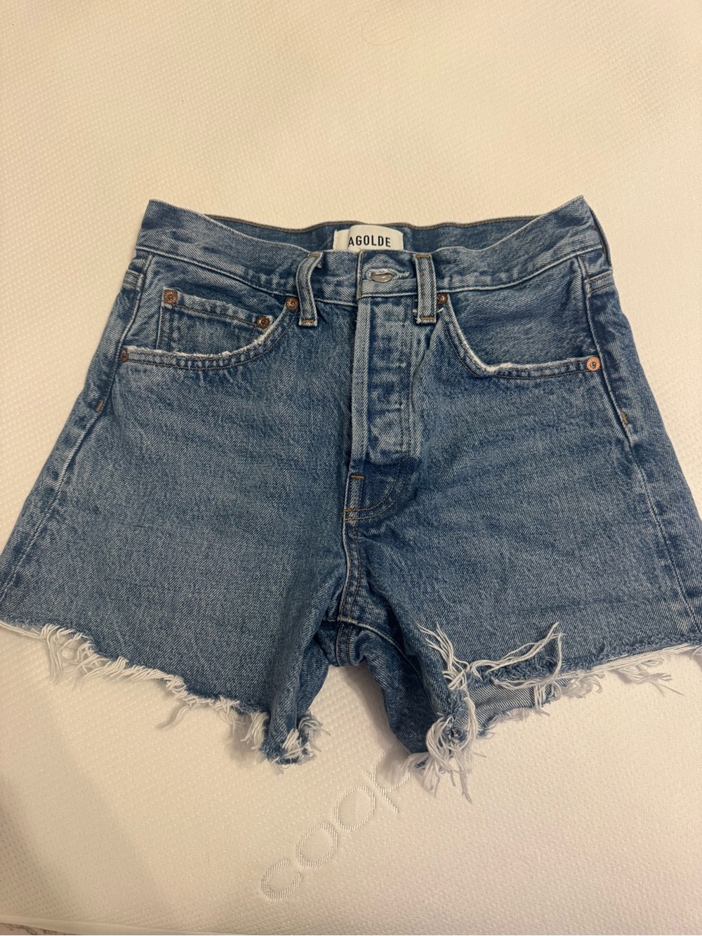 Agolde Raw-Hem High-Rise Denim Shorts in Blue